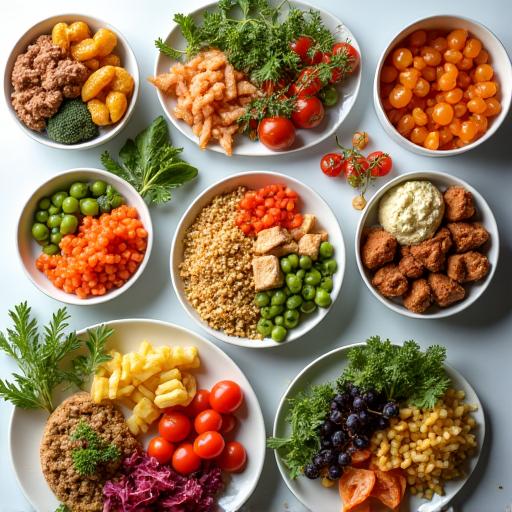 A collection of healthy, gourmet meals prepared and organized for weekly delivery.