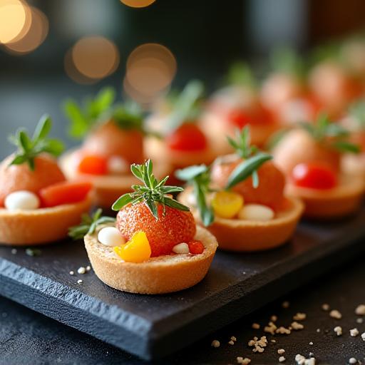 Elegant canapés arranged on a platter for a special event.